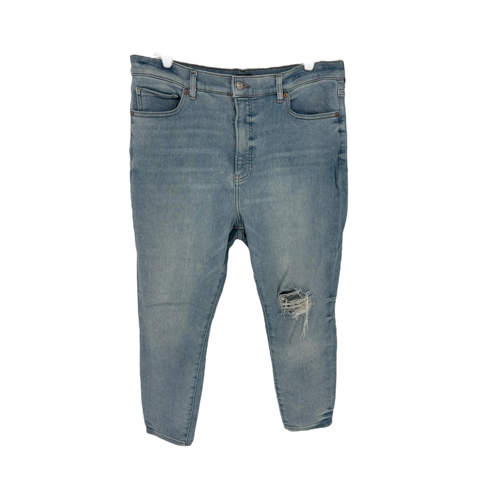 Express Women's Size 16S Light Wash High Rise Skinny Jeans Ripped‎ Knee
